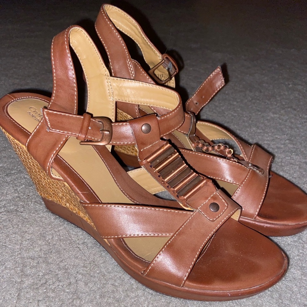 Brown Leather Sandal Wedges